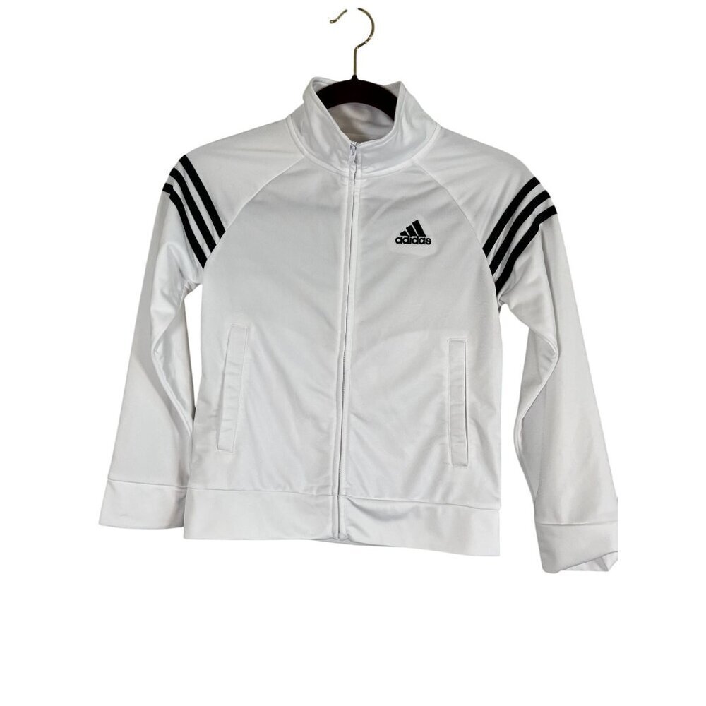 Adidas Sweatshirt Kid S White Full Zip Sporty Active Striped Preppy Outdoors 80s